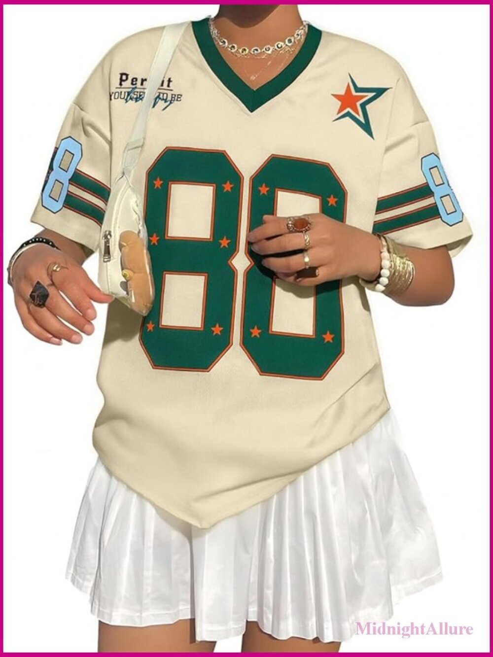 Oversized Y2K V-Neck Number Graphic Tee Short Sleeve Jersey Top Streetwear